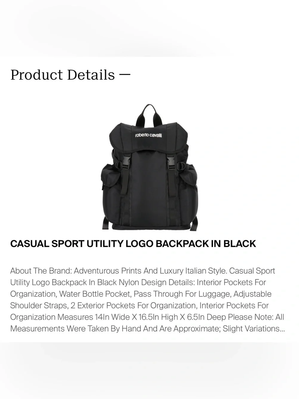 100% Authentic Roberto Cavalli Unisex Black Backpack W/designer mystery gift NWT